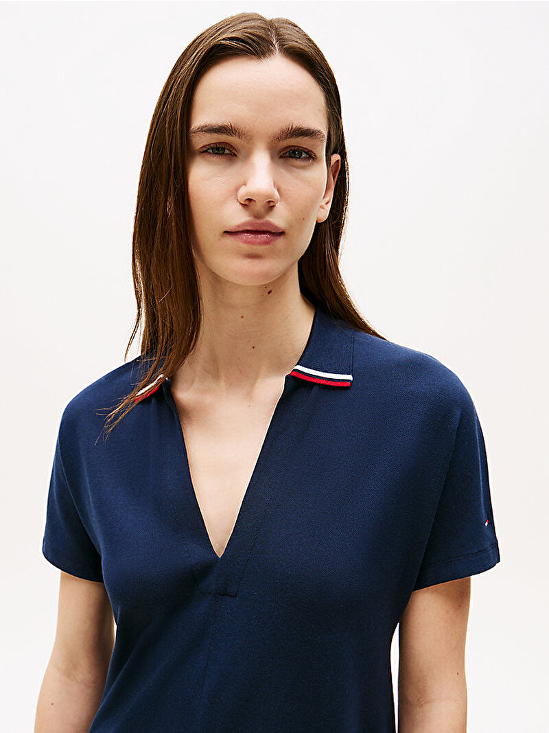 Kadın Lyocell Tipping Polo Elbise Lacivert WW0WW46464C1G