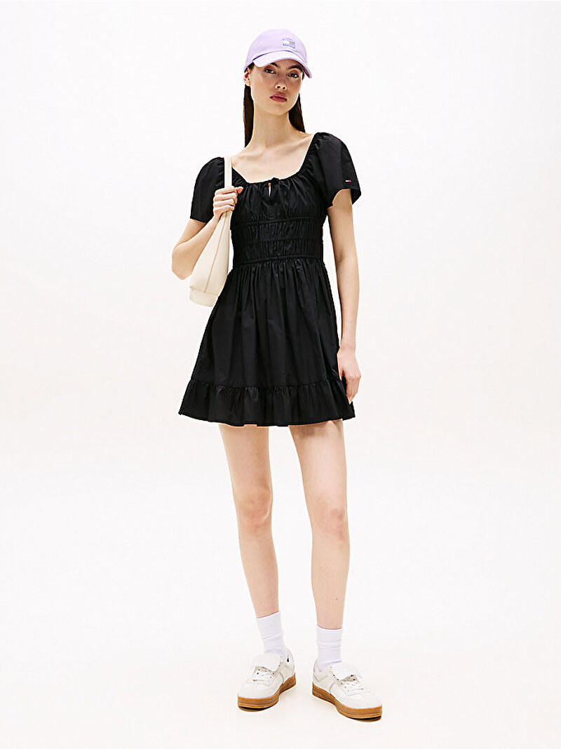 Kadın TJW Rouche Mini Poplin Elbise Siyah DW0DW20882BDS