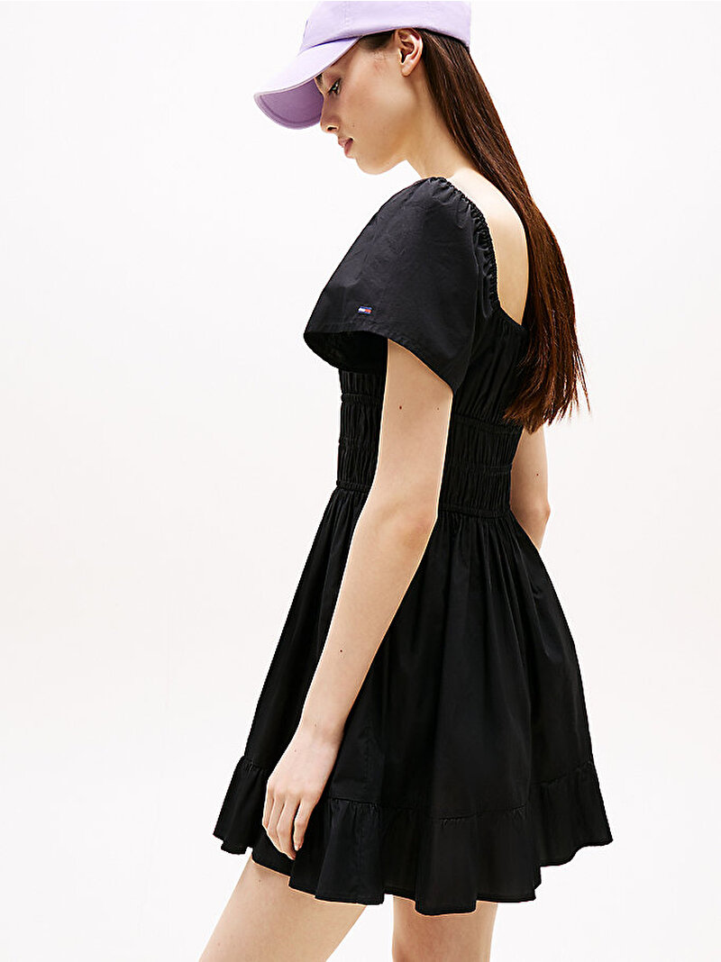 Kadın TJW Rouche Mini Poplin Elbise Siyah DW0DW20882BDS