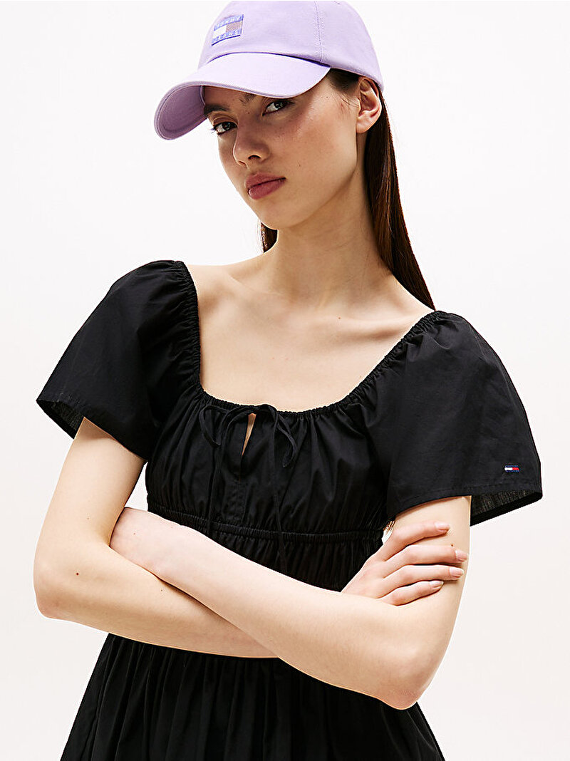 Kadın TJW Rouche Mini Poplin Elbise Siyah DW0DW20882BDS