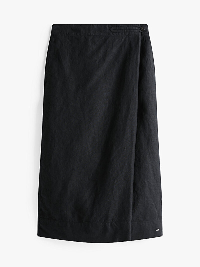 Kadın Essential Linen Knee Wrap Etek Siyah WW0WW47165BDS