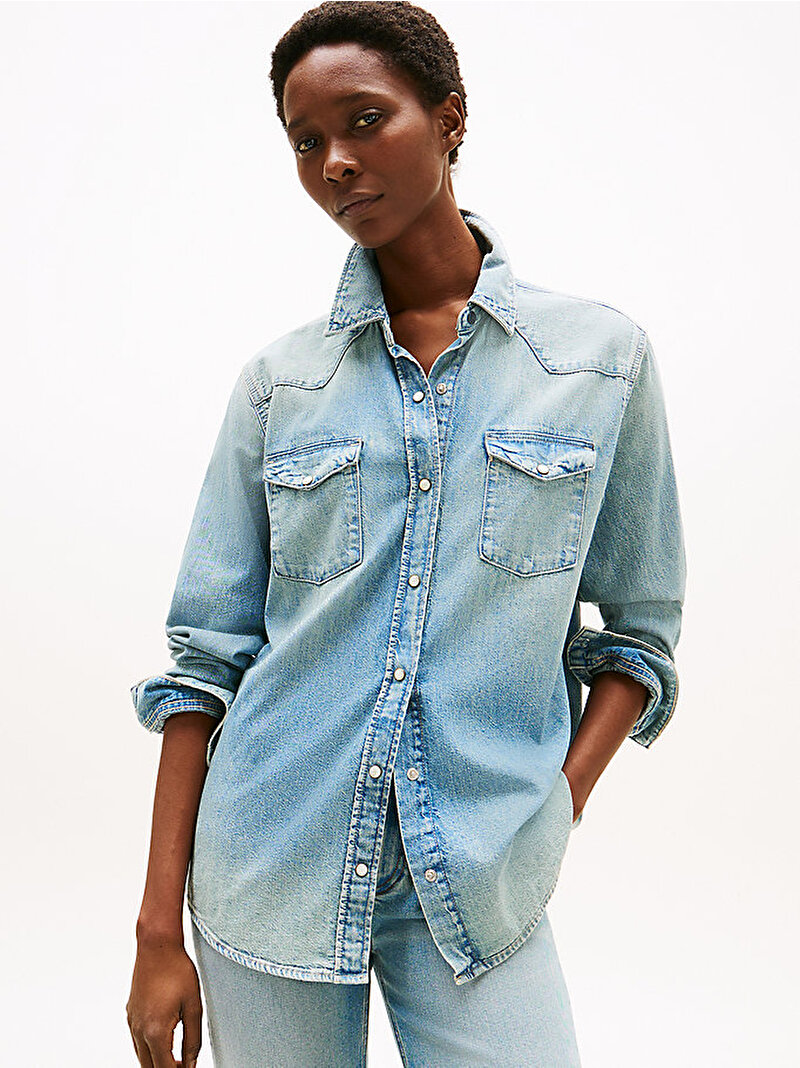 Kadın Denim Lex Relaxed Gömlek Mavi  WW0WW464861A4