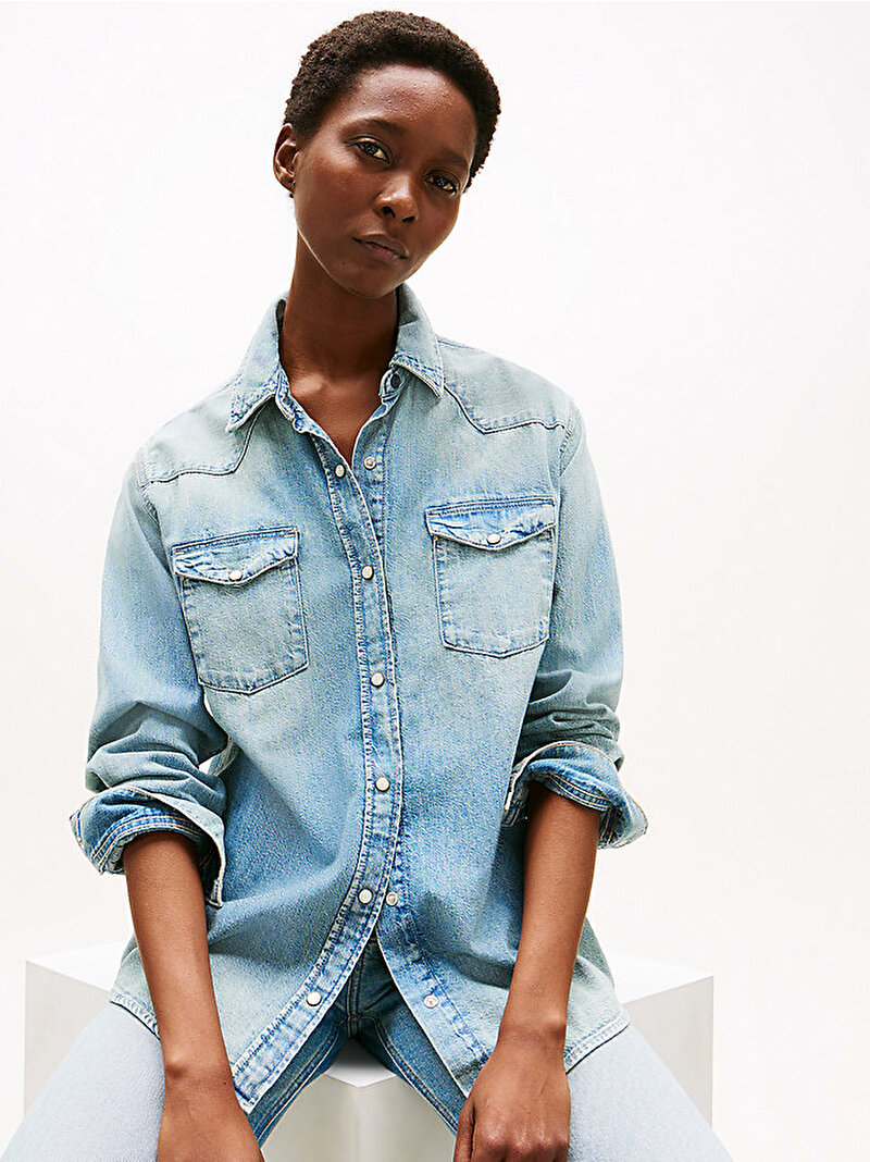 Kadın Denim Lex Relaxed Gömlek Mavi  WW0WW464861A4