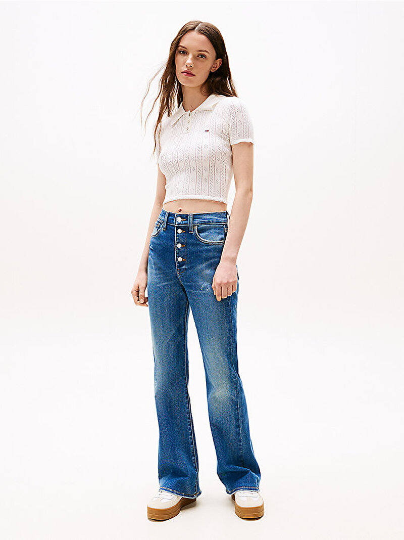 Kadın TJW Pointelle Polo T-shirt Ekru DW0DW20965YBL