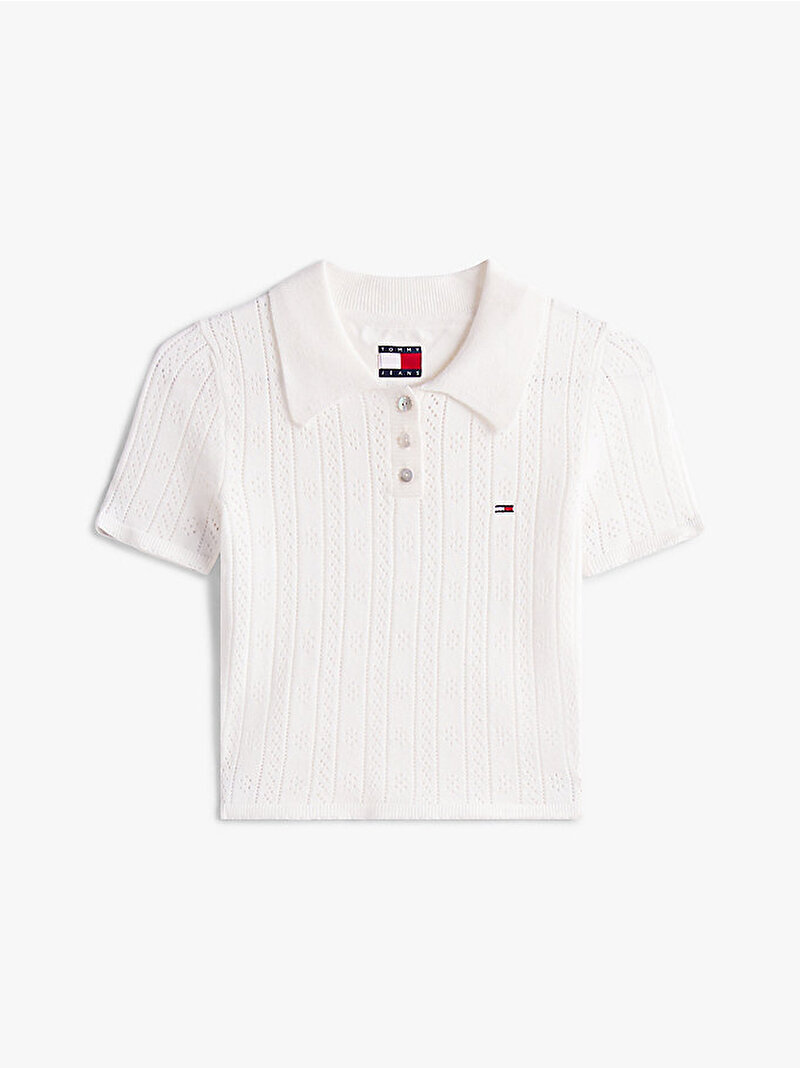 Kadın TJW Pointelle Polo T-shirt Ekru DW0DW20965YBL