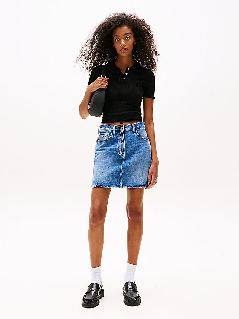Kadın TJW Pointelle Polo T-shirt Siyah DW0DW20965BDS
