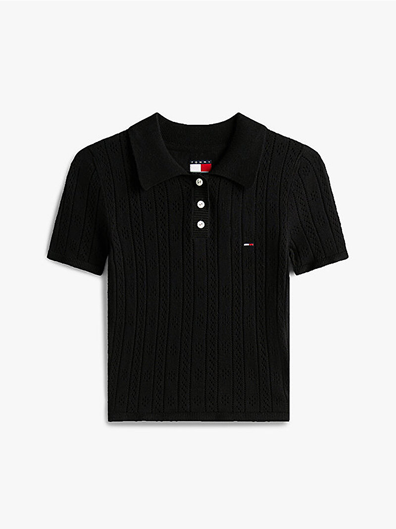 Kadın TJW Pointelle Polo T-shirt Siyah DW0DW20965BDS