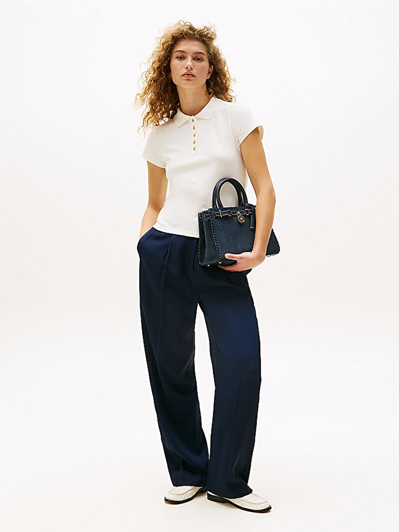 Kadın Gold Button Slim Polo T-shirt Beyaz  WW0WW45768YA8