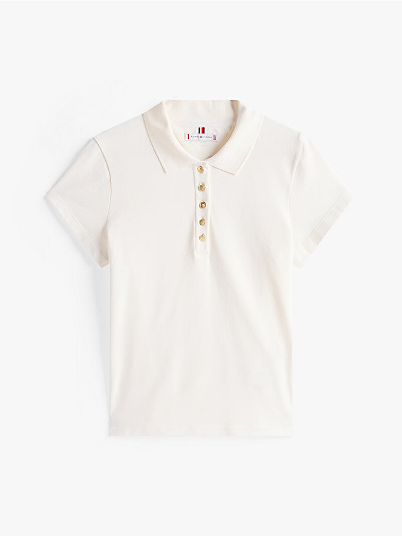 Kadın Gold Button Slim Polo T-shirt Beyaz  WW0WW45768YA8