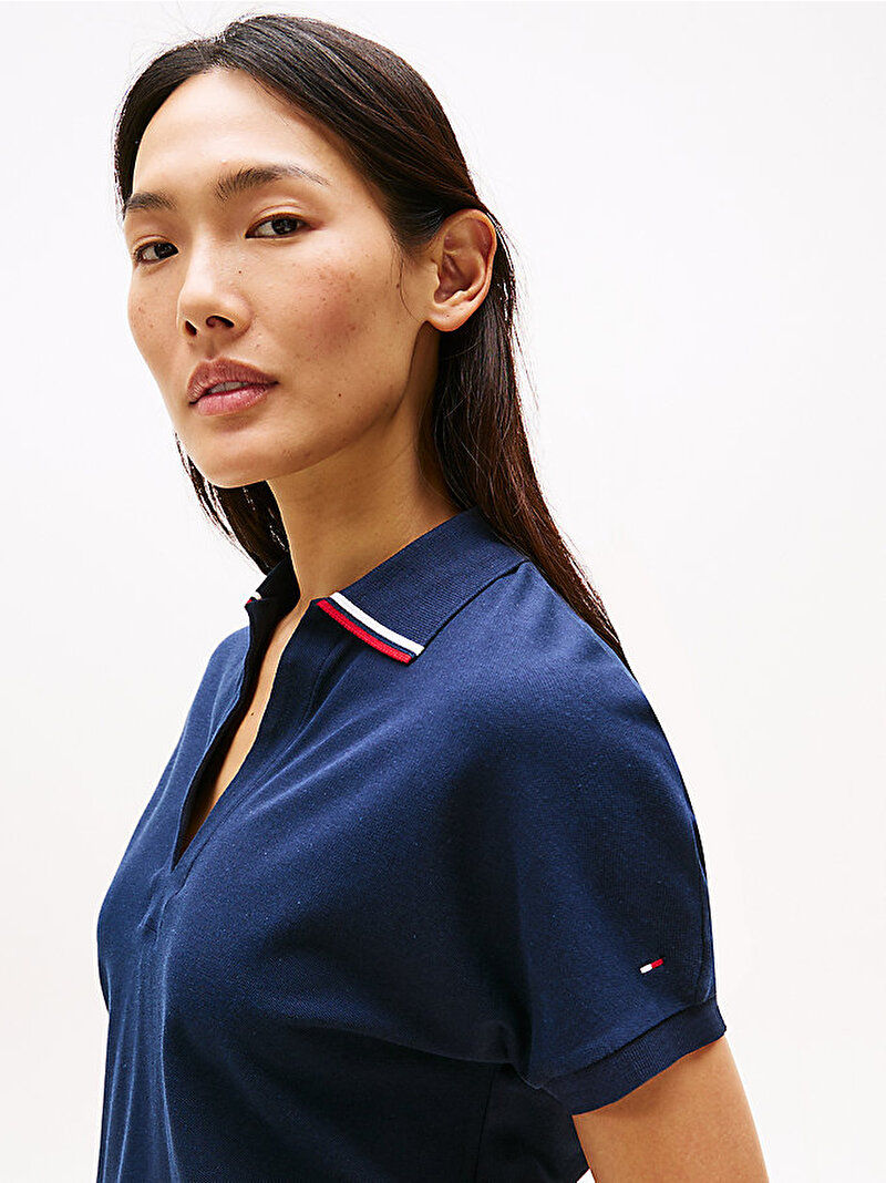 Kadın Lyocell Tipping Open Polo T-shirt Lacivert WW0WW46512C1G