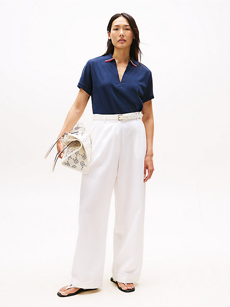 Kadın Lyocell Tipping Open Polo T-shirt Lacivert WW0WW46512C1G