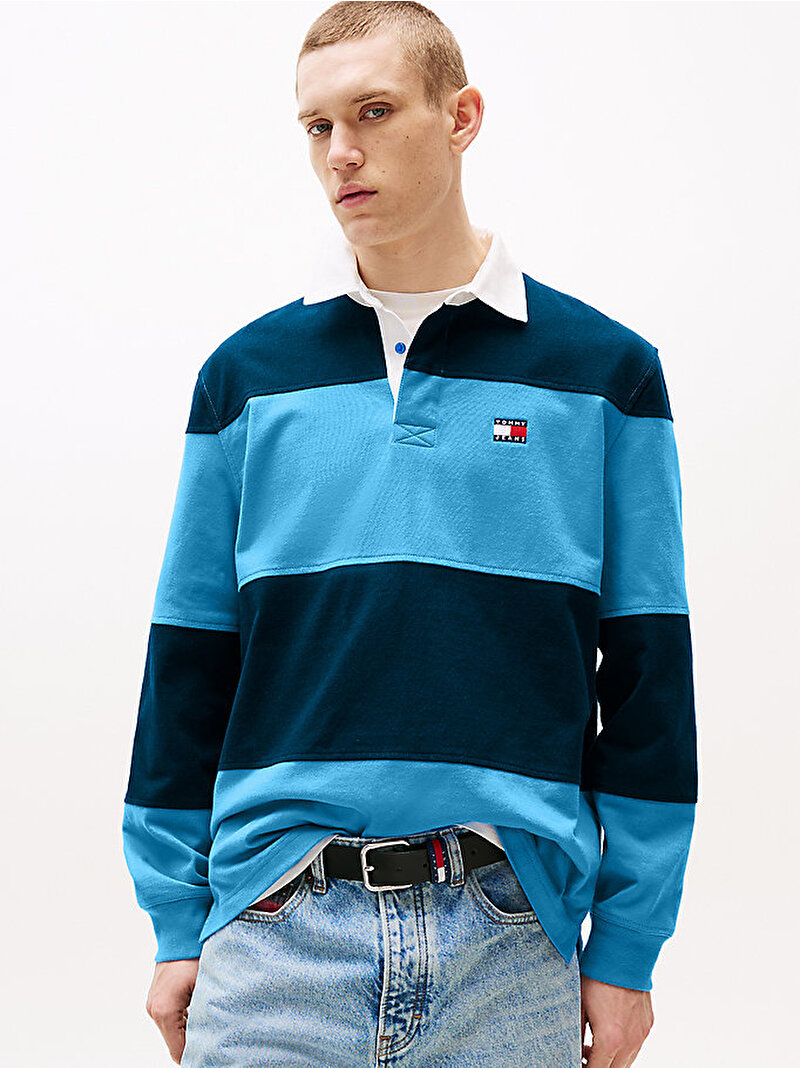 Erkek TJM Relax Fit Colorblock Polo T-shirt Mavi  DM0DM216650A5