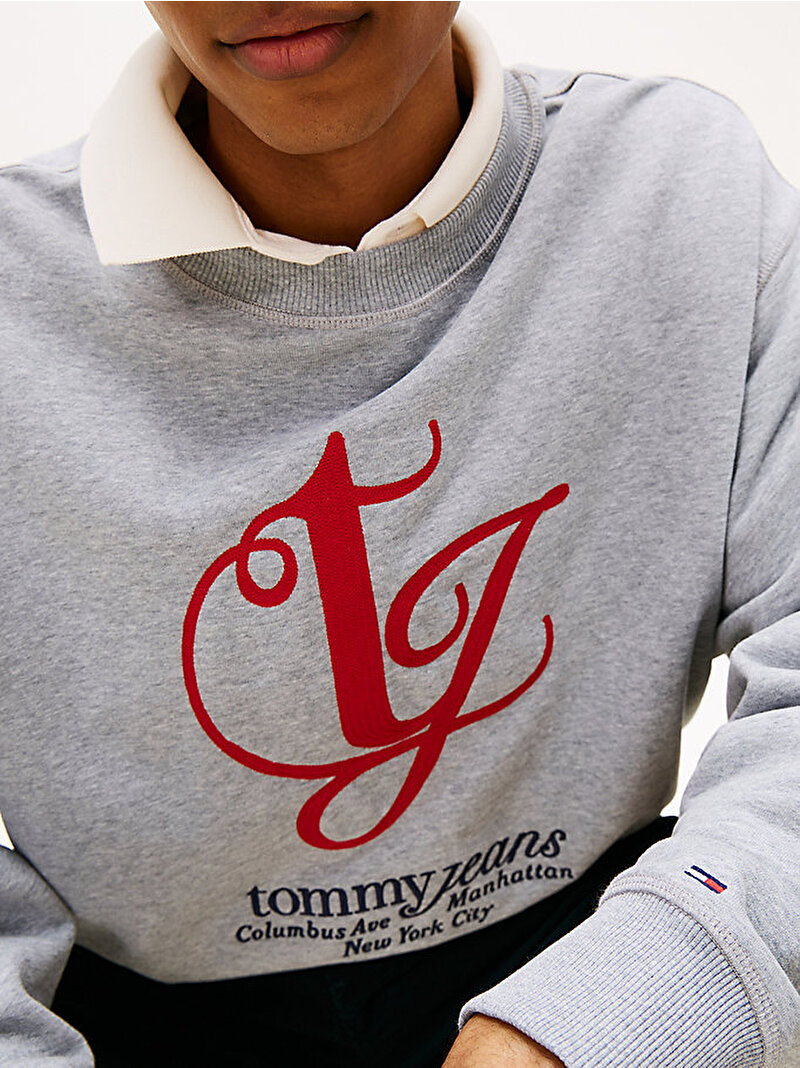 Erkek TJM Monogram Logo Sweatshirt Gri DM0DM21614Q13