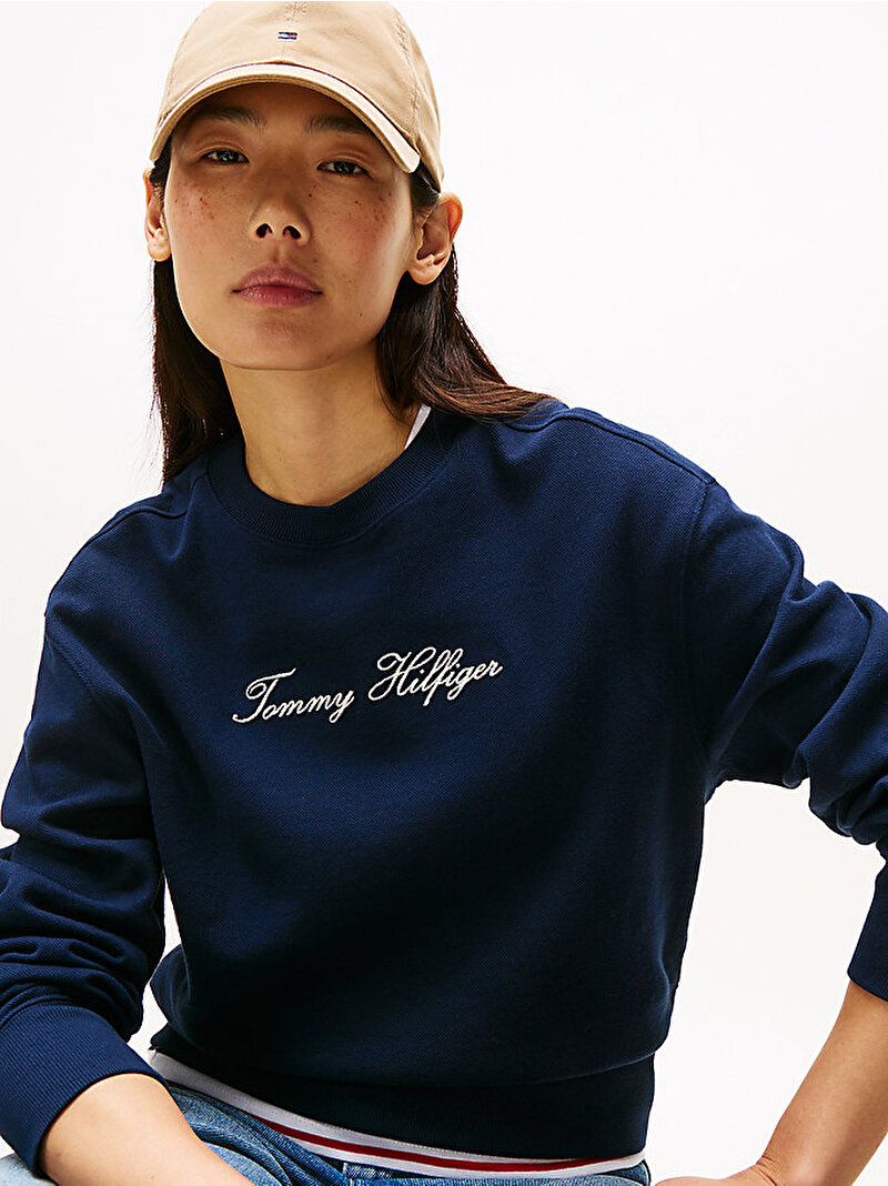 Kadın Lurex Regular Sweatshirt Lacivert WW0WW47159C1G