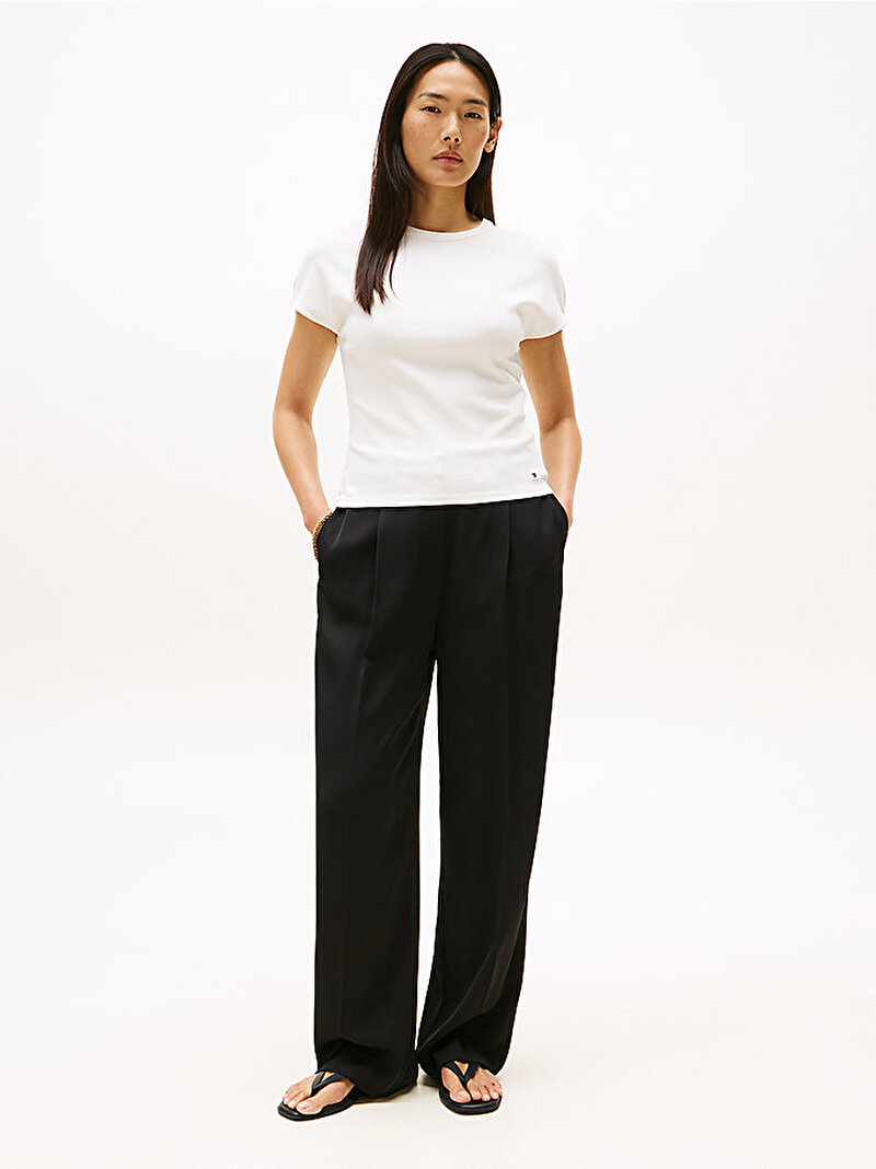Kadın 5X2 Rib Slim C-neck T-shirt Beyaz  WW0WW45731YA8