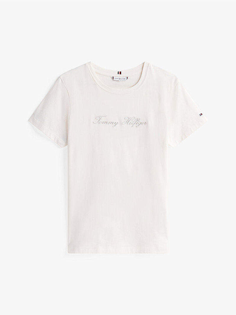 Kadın Lurex Script Regular C-Neck T-shirt Beyaz  WW0WW47210YA8