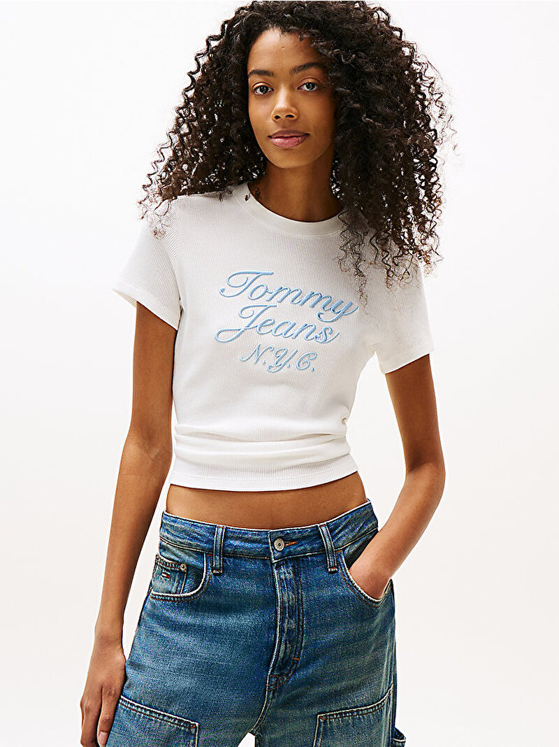 Kadın TJW Slim Waffle T-shirt Ekru DW0DW20906YBL