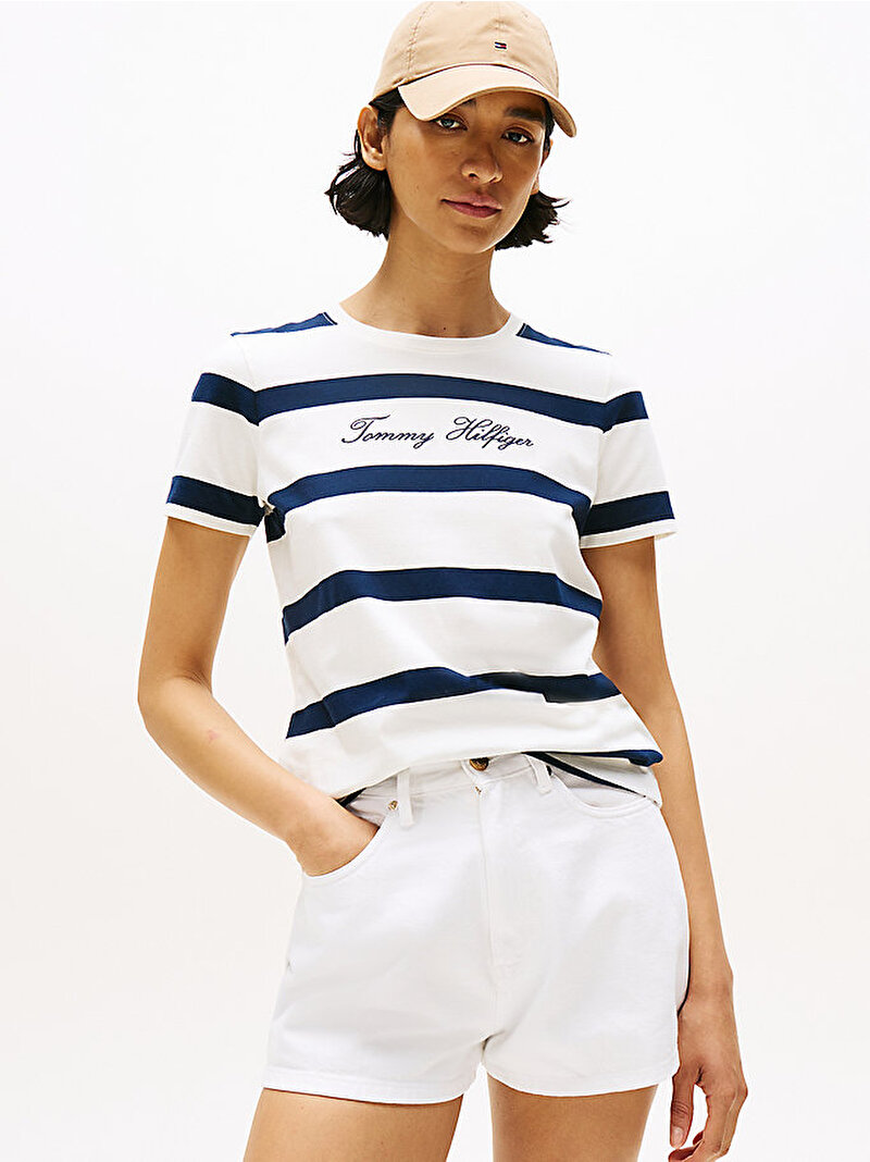 Kadın Regular C-neck T-shirt Lacivert WW0WW457460Y5