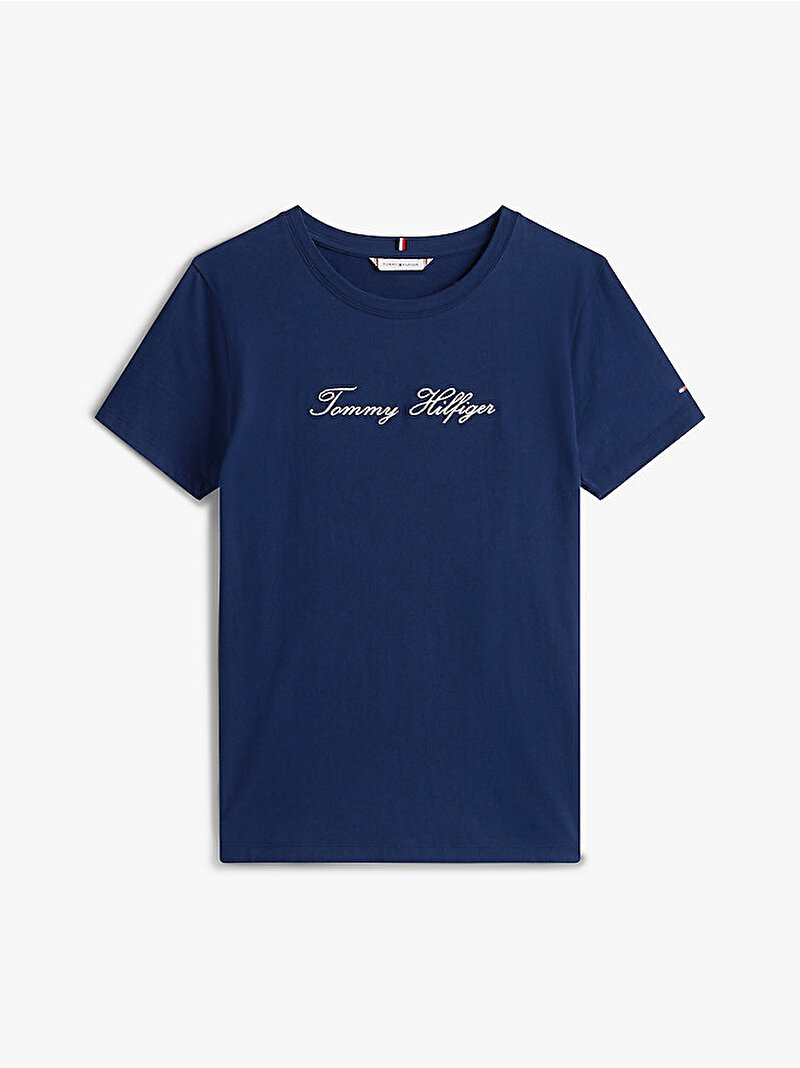Kadın Lurex Script Regular C-Neck T-shirt Lacivert WW0WW47210C1G