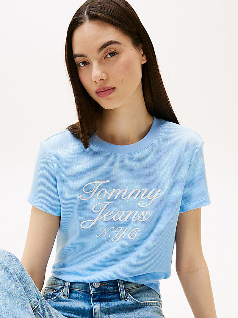 Kadın TJW Slim Waffle T-shirt Mavi  DW0DW20906C1T