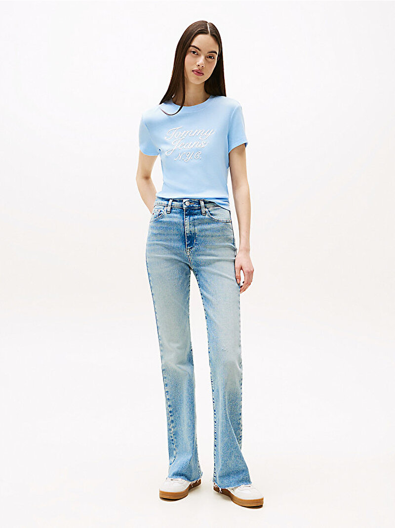 Kadın TJW Slim Waffle T-shirt Mavi  DW0DW20906C1T