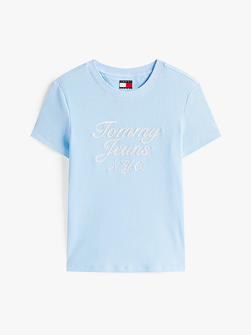 Kadın TJW Slim Waffle T-shirt Mavi  DW0DW20906C1T