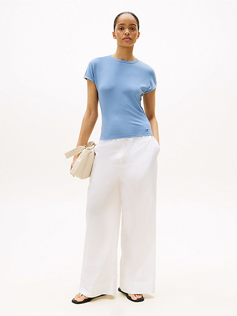 Kadın 5X2 Rib Slim C-neck T-shirt Mavi  WW0WW45731C2B