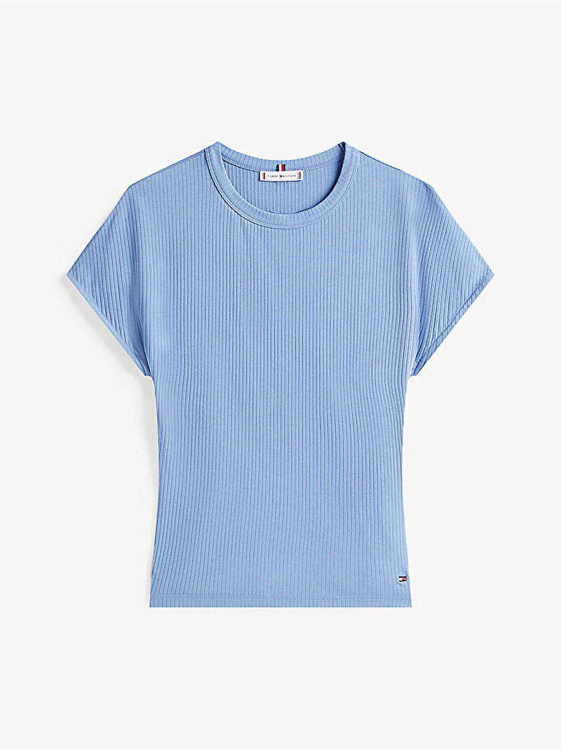 Kadın 5X2 Rib Slim C-neck T-shirt Mavi  WW0WW45731C2B