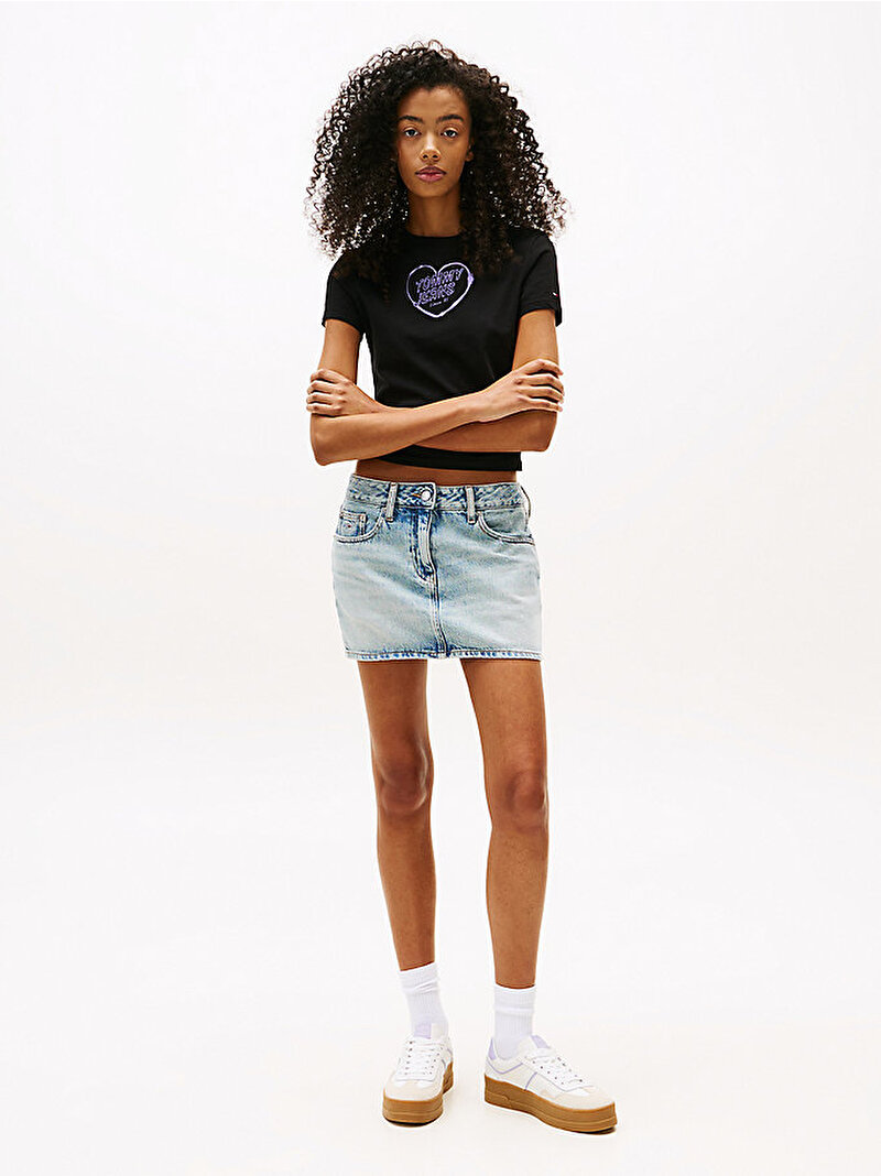 Kadın TJW Slim Heart T-shirt Siyah DW0DW21390BDS
