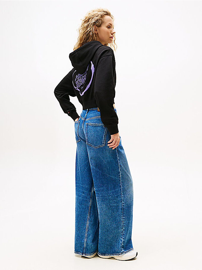 Kadın TJW Relax Crop Heart Hoodie Siyah DW0DW21408BDS