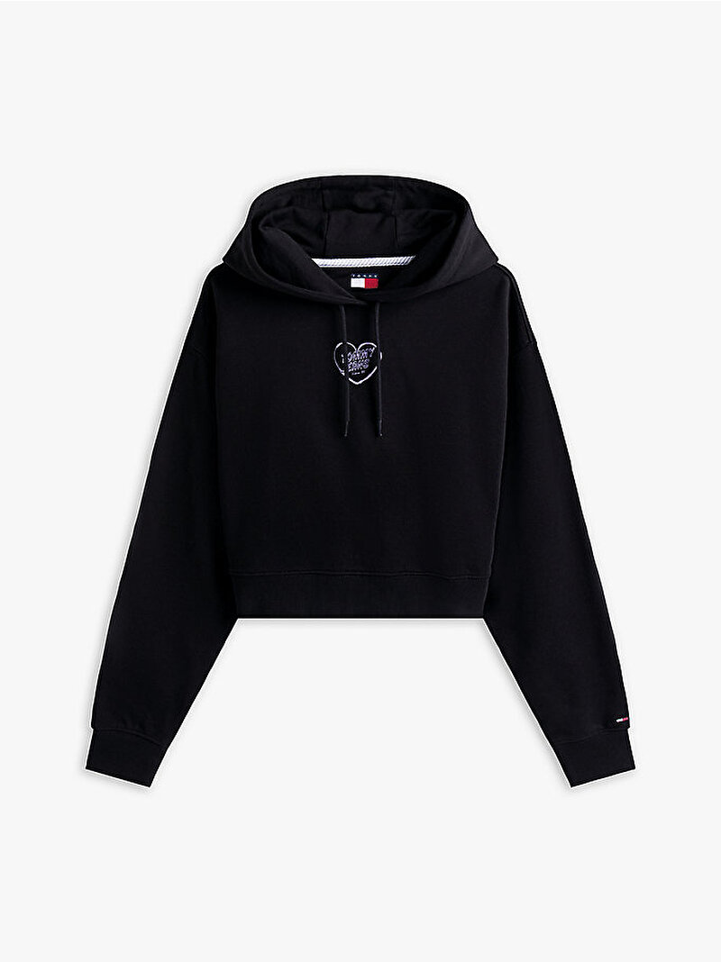 Kadın TJW Relax Crop Heart Hoodie Siyah DW0DW21408BDS