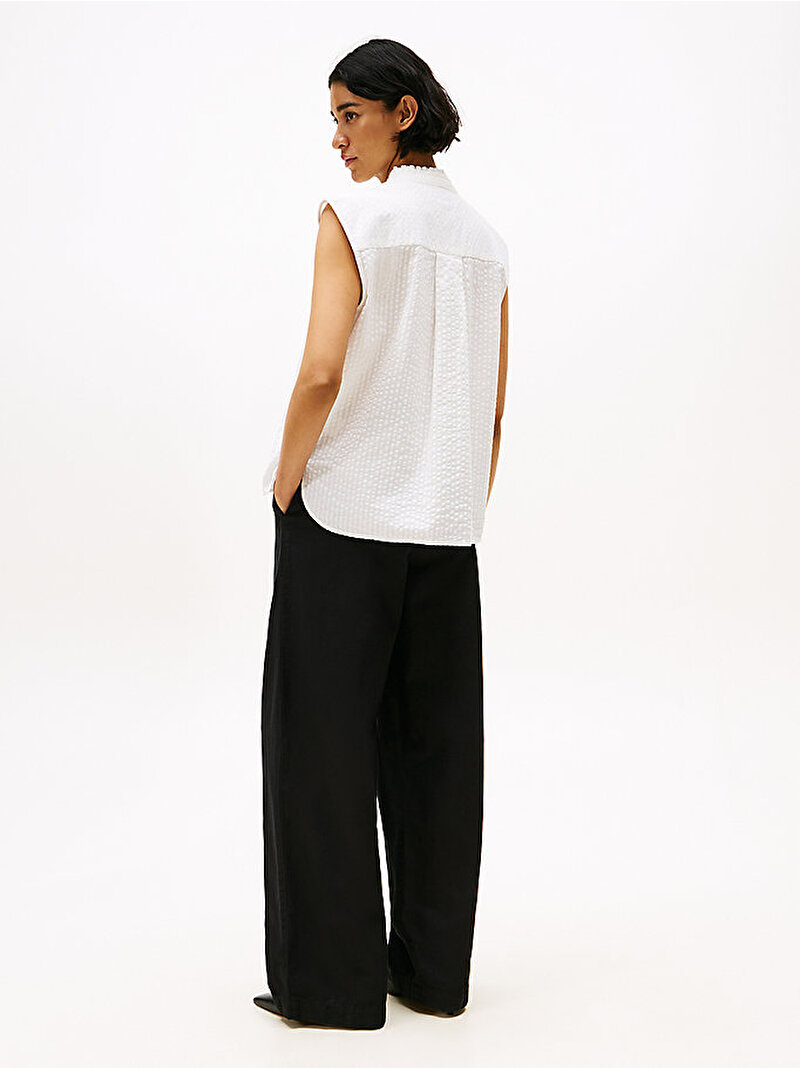 Kadın Seersucker Ruffle Gömlek Ekru WW0WW468050FO