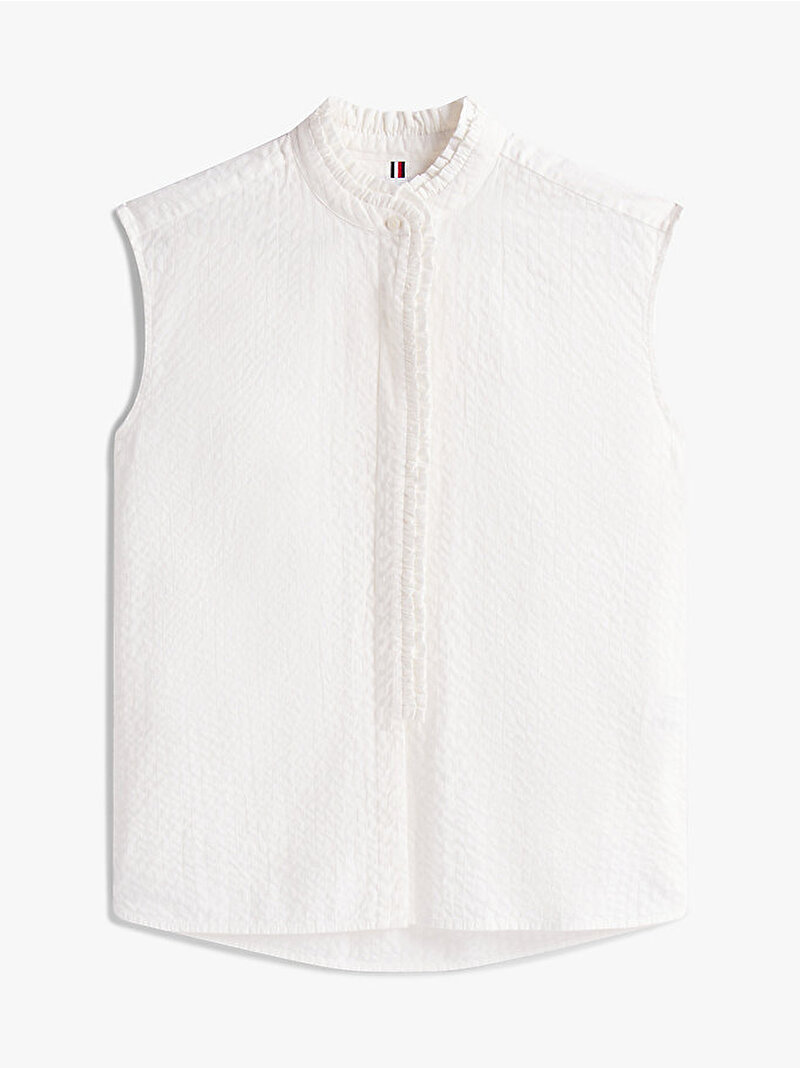 Kadın Seersucker Ruffle Gömlek Ekru WW0WW468050FO
