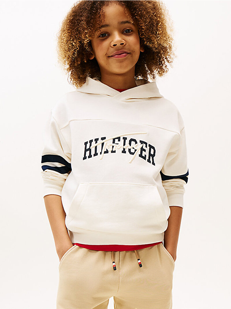 Erkek Çocuk TH Mixed Graphic Hoodie Beyaz  KB0KB09742YA8