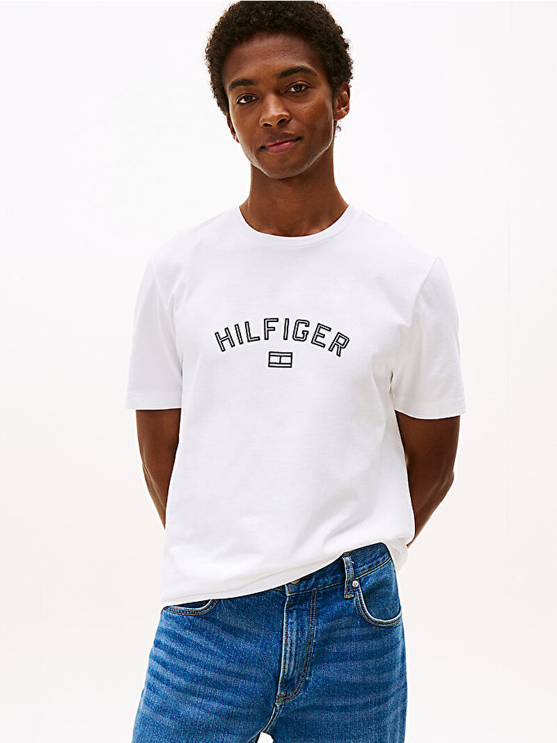 Erkek Hilfiger Flock T-shirt Beyaz  MW0MW39357YBR