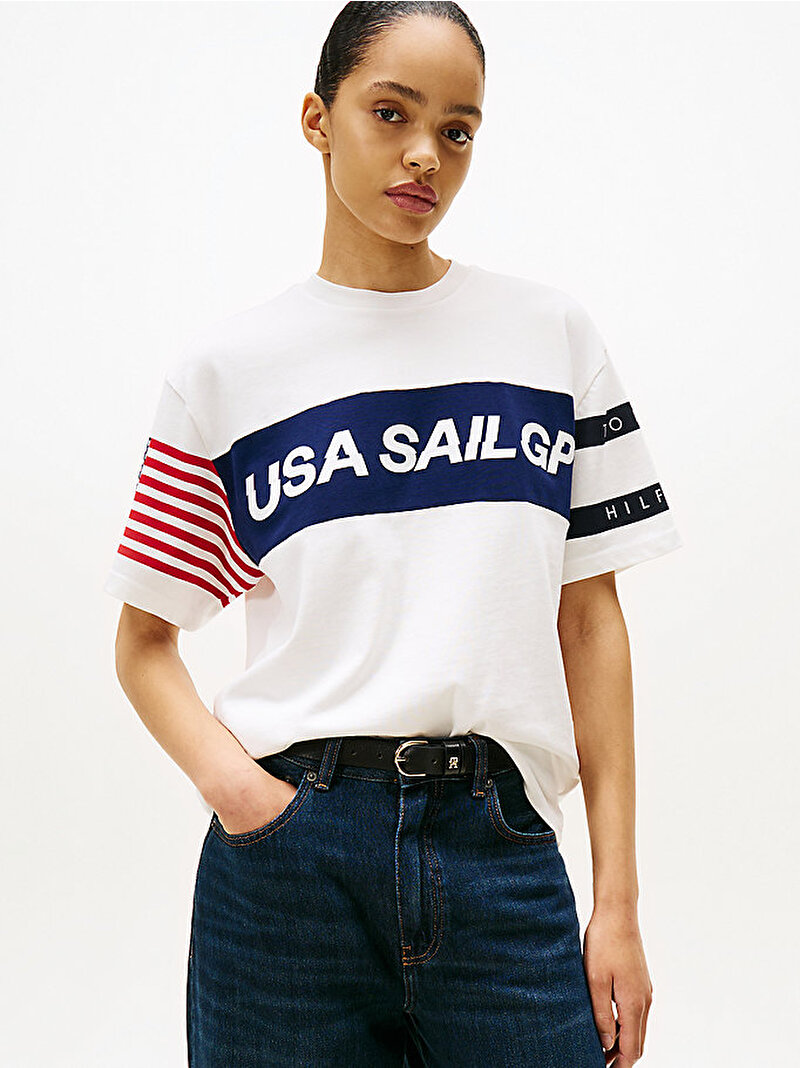 Erkek Tommy x U.S. Sail GP Team Colour-Blocked Relaxed T-Shirt Ekru MW0MW41418YBL