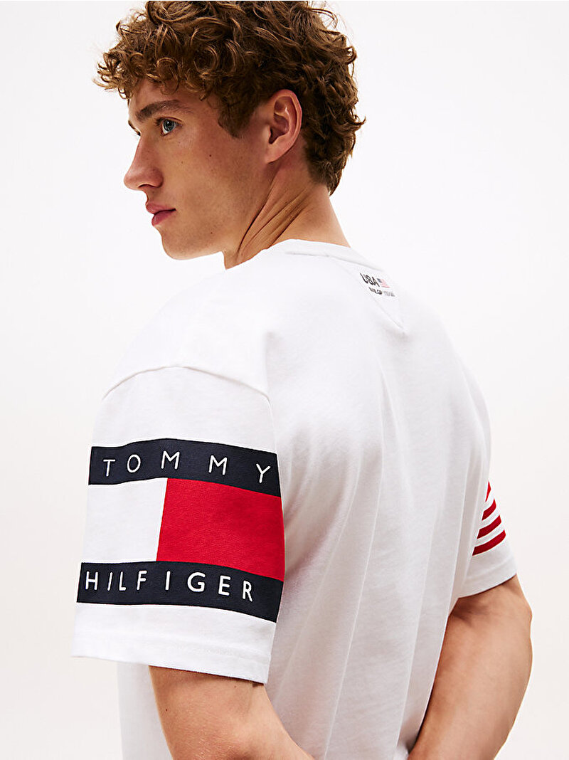 Erkek Tommy x U.S. Sail GP Team Colour-Blocked Relaxed T-Shirt Ekru MW0MW41418YBL
