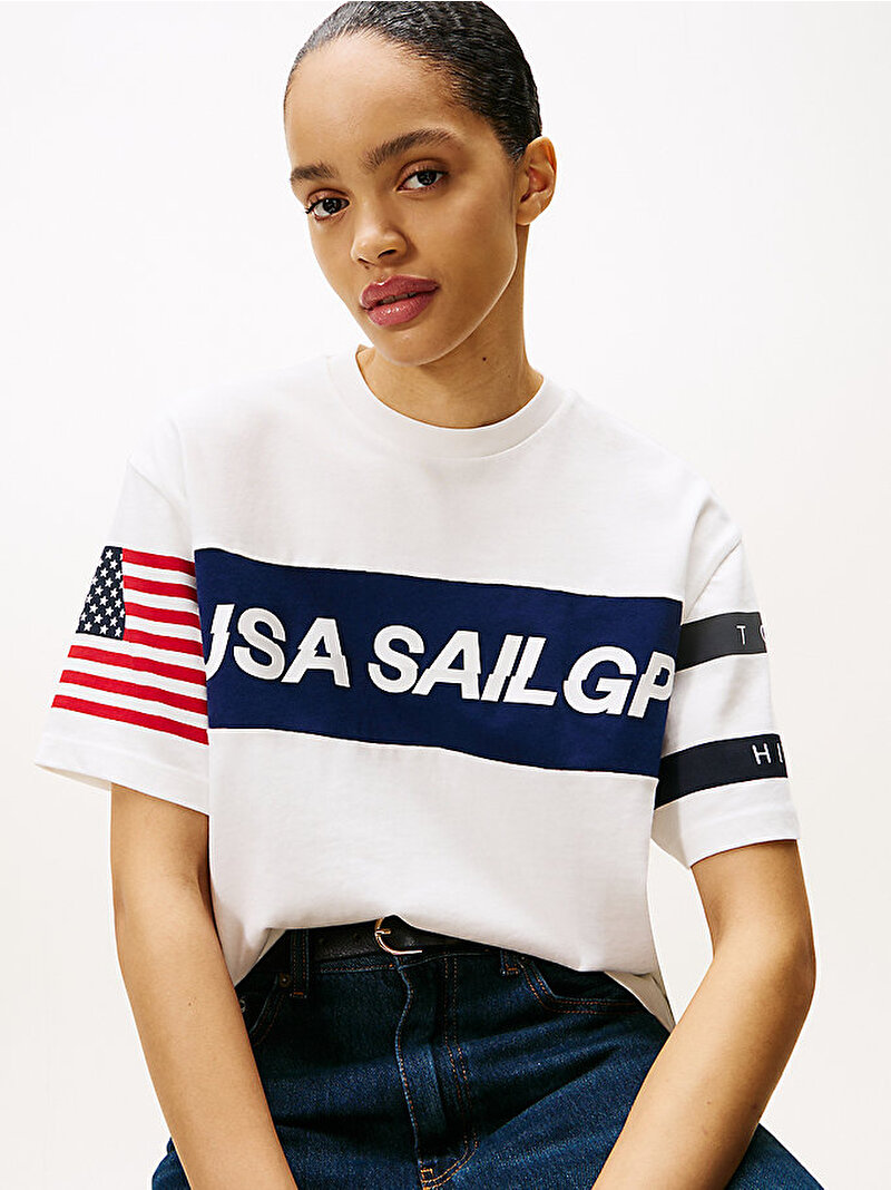Erkek Tommy x U.S. Sail GP Team Colour-Blocked Relaxed T-Shirt Ekru MW0MW41418YBL