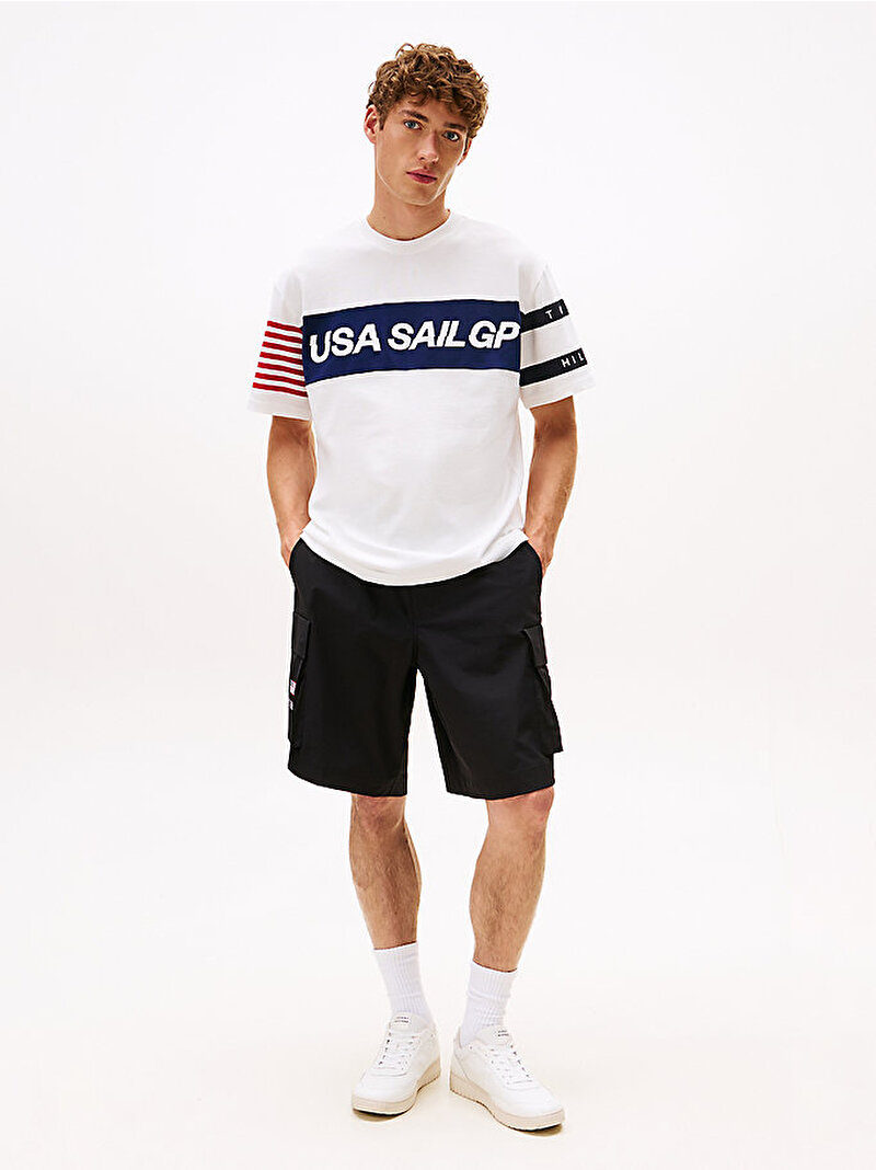 Erkek Tommy x U.S. Sail GP Team Colour-Blocked Relaxed T-Shirt Ekru MW0MW41418YBL