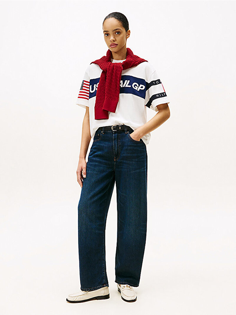 Erkek Tommy x U.S. Sail GP Team Colour-Blocked Relaxed T-Shirt Ekru MW0MW41418YBL
