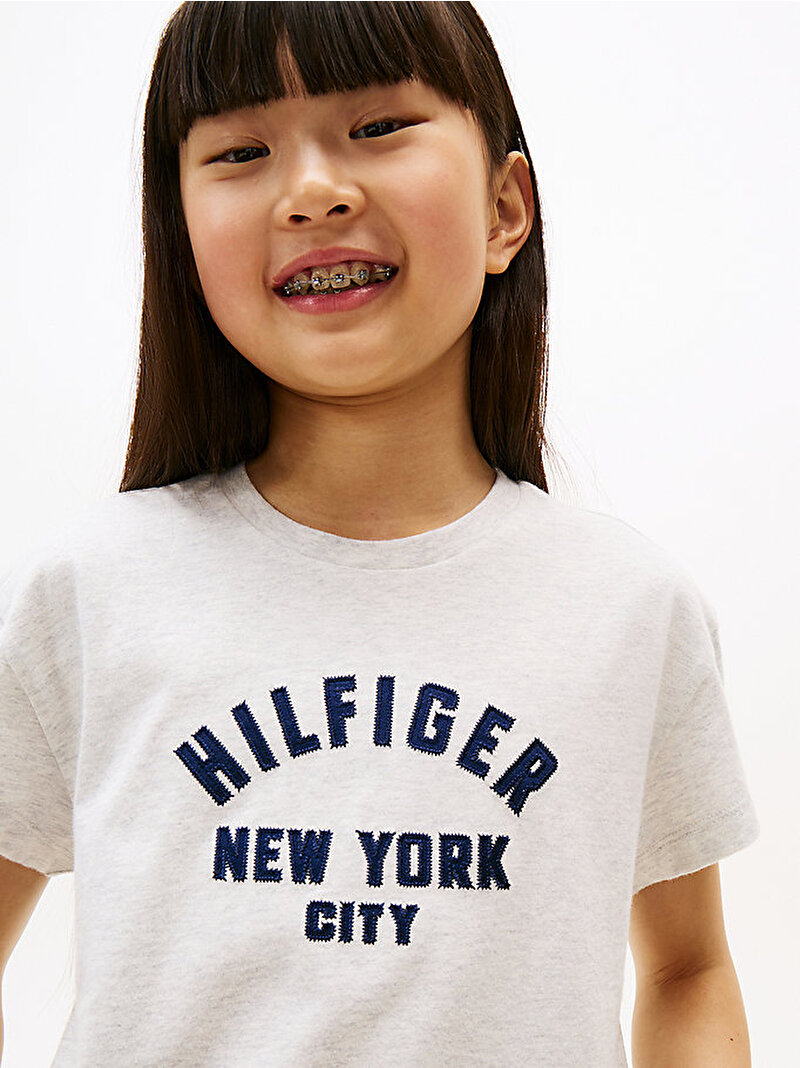 Kız Çocuk Satin Applique Hilfiger T-shirt Gri KG0KG08635P09