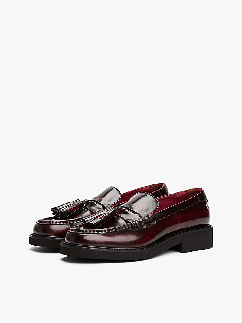Kadın Tassel Squarish Toe Loafer Kırmızı FW0FW08749XJS