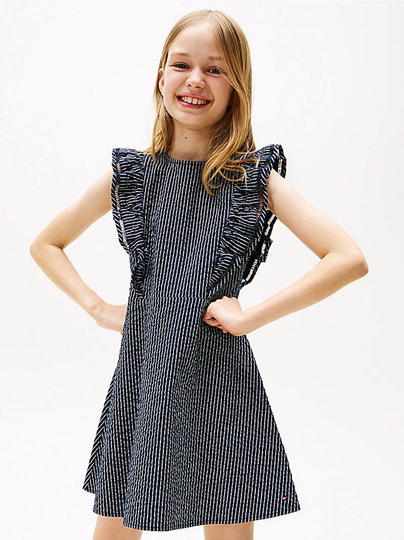 Kız Çocuk Seersucker Stripe Elbise Lacivert KG0KG08601C1G