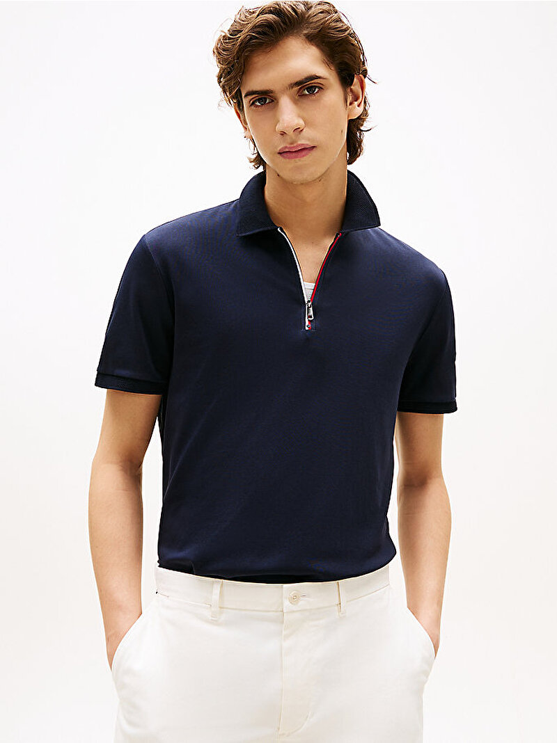 Erkek Interlock Zip Regular Polo T-shirt Lacivert MW0MW39552DW5