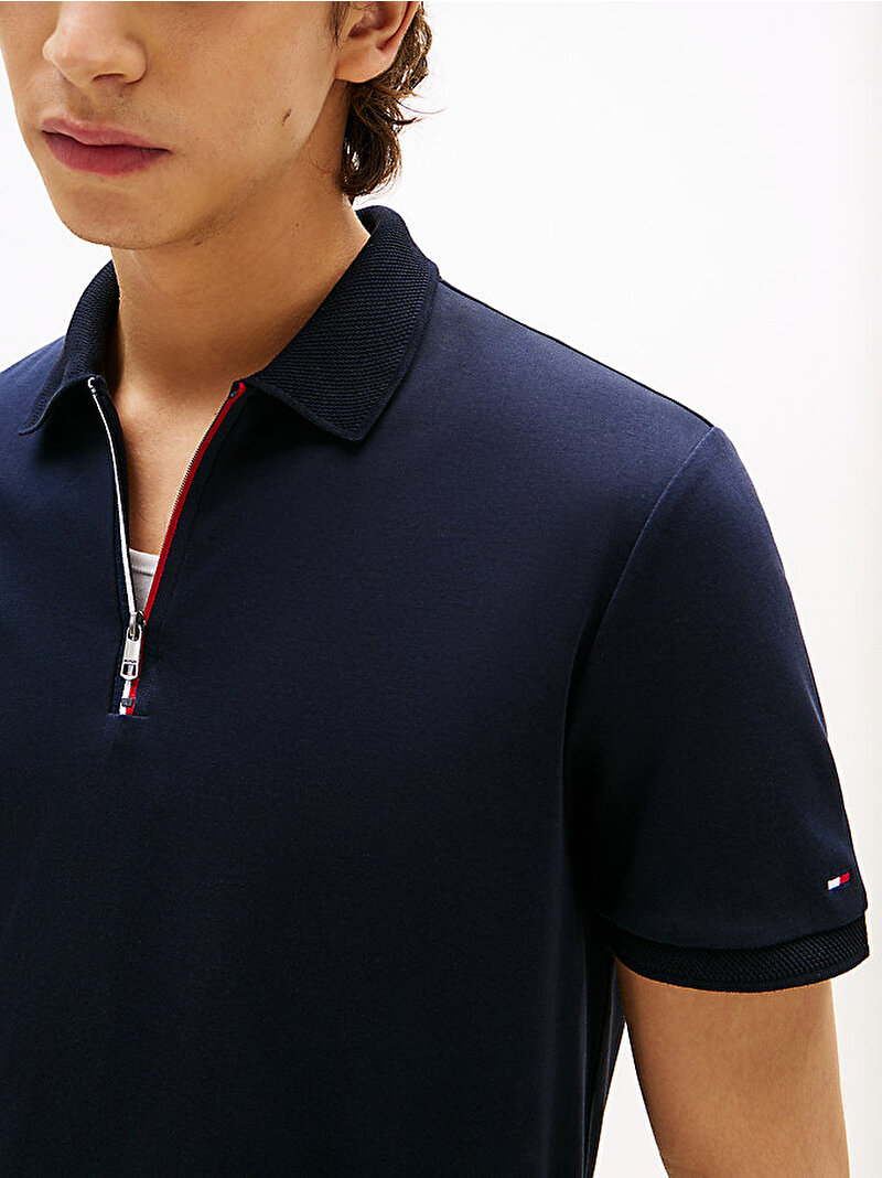 Erkek Interlock Zip Regular Polo T-shirt Lacivert MW0MW39552DW5