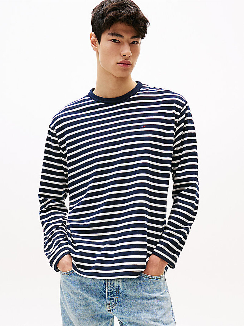 Erkek TJM Regular Sflag Breton T-shirt Lacivert DM0DM21813C1G