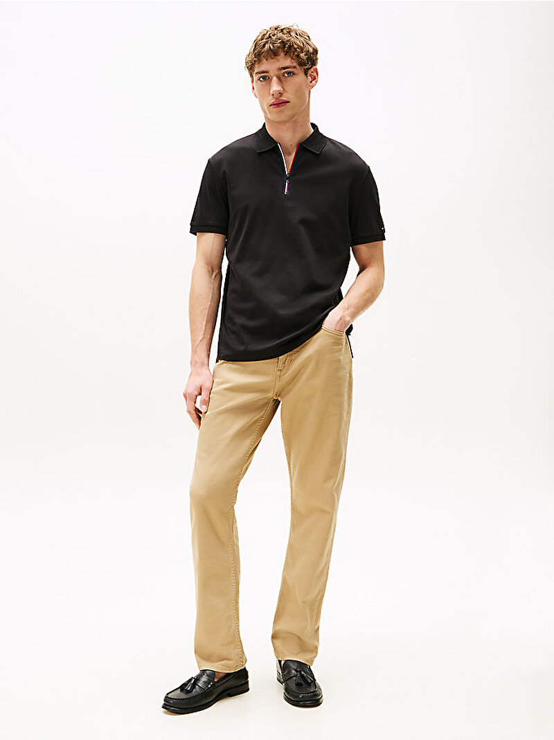 Erkek Interlock Zip Regular Polo T-shirt Siyah MW0MW39552BDS