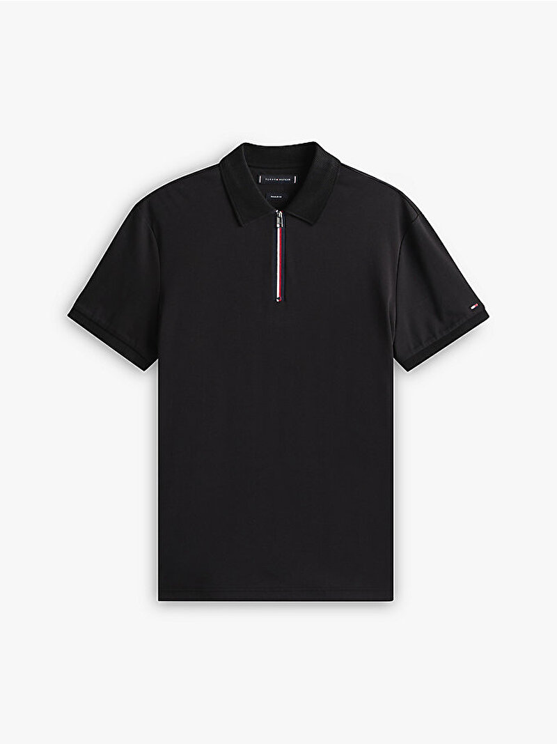 Erkek Interlock Zip Regular Polo T-shirt Siyah MW0MW39552BDS