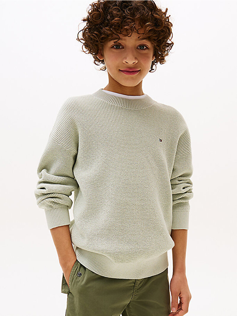 Erkek Çocuk Cotton Texture Kazak Yeşil KB0KB09756M1C