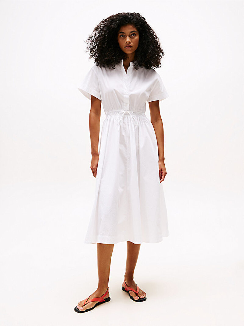 Kadın Smocked Midi Elbise Beyaz  WW0WW45835YCF